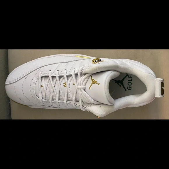 New Mens Nike Air Jordan 12 G Sz 9 Masters White Gold Golf Shoes DM0106 117 - Picture 2 of 6